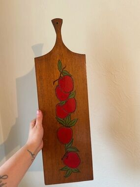 Handpainted Wooden Paddle with Red Apple Motif